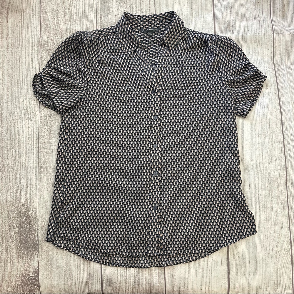 ADRIANNA PAPELL Women’s Patterned Pinch Sleeve Button Up Shirt Size XS